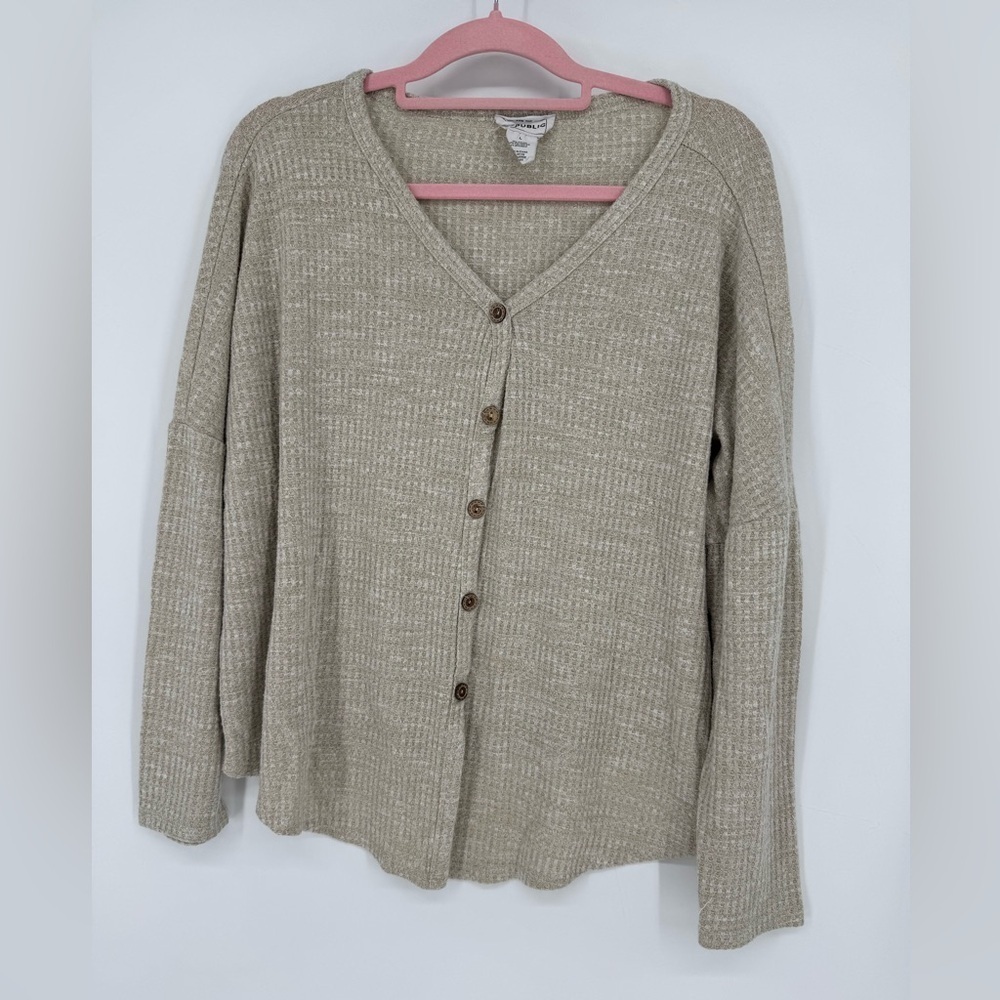 For The Republic Women's Light Tan Button-Up Cardigan Neutral Layer Size Large
